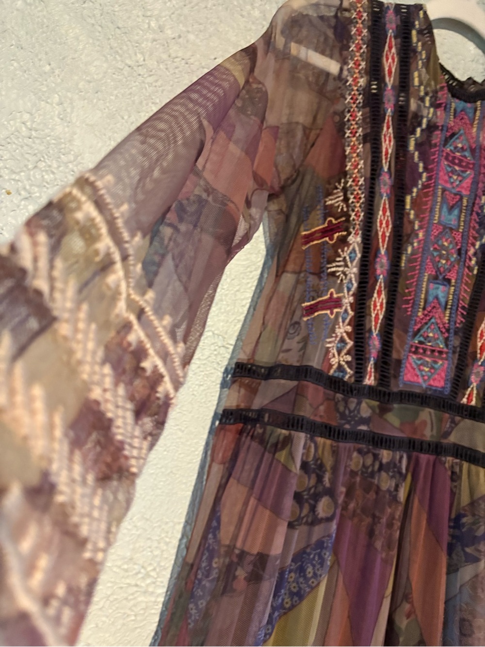 Sheer Bohemian Patchwork Maxi Dress - Purple Multi by Johnny Was - Picture 4 of 7